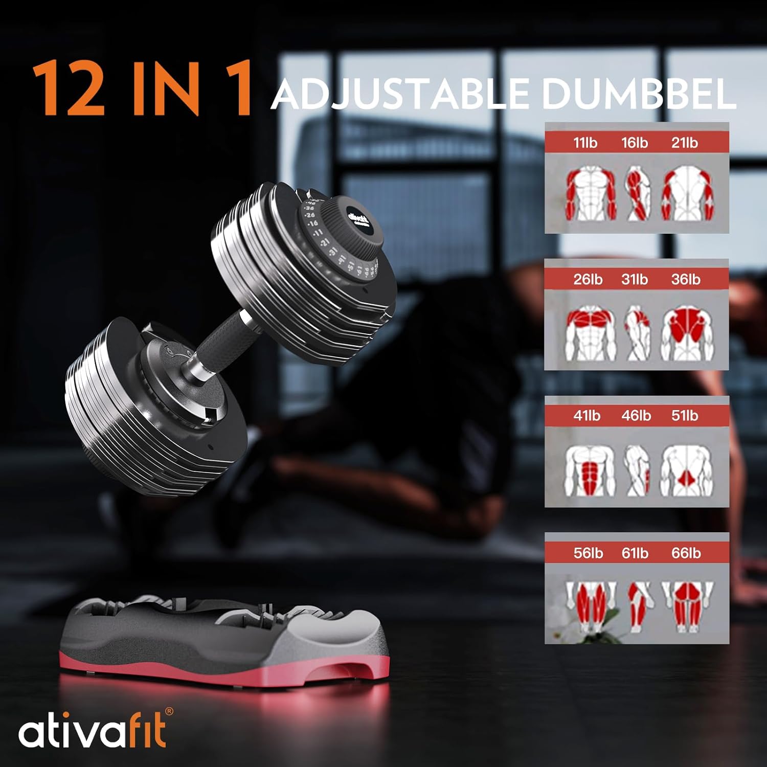 27.5/66/88LBS Pair Adjustable Dumbbell Set with Anti-slip Handle 12 In 1 Quick Dial Adjustment Weights With Safety Locking Button Space Saving Strength Training for Full Body Home Gym Workout