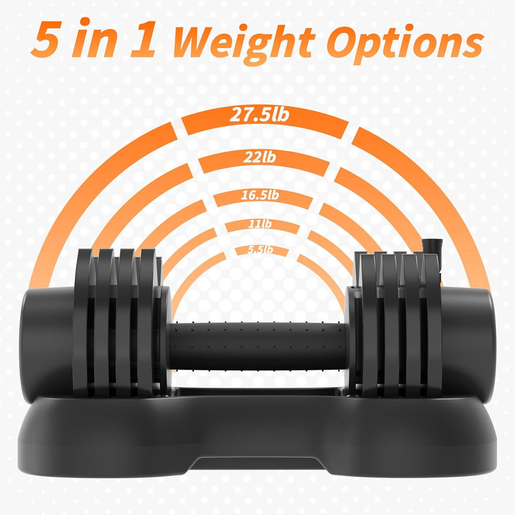 27.5/66/88LBS Pair Adjustable Dumbbell Set with Anti-slip Handle 12 In 1 Quick Dial Adjustment Weights With Safety Locking Button Space Saving Strength Training for Full Body Home Gym Workout