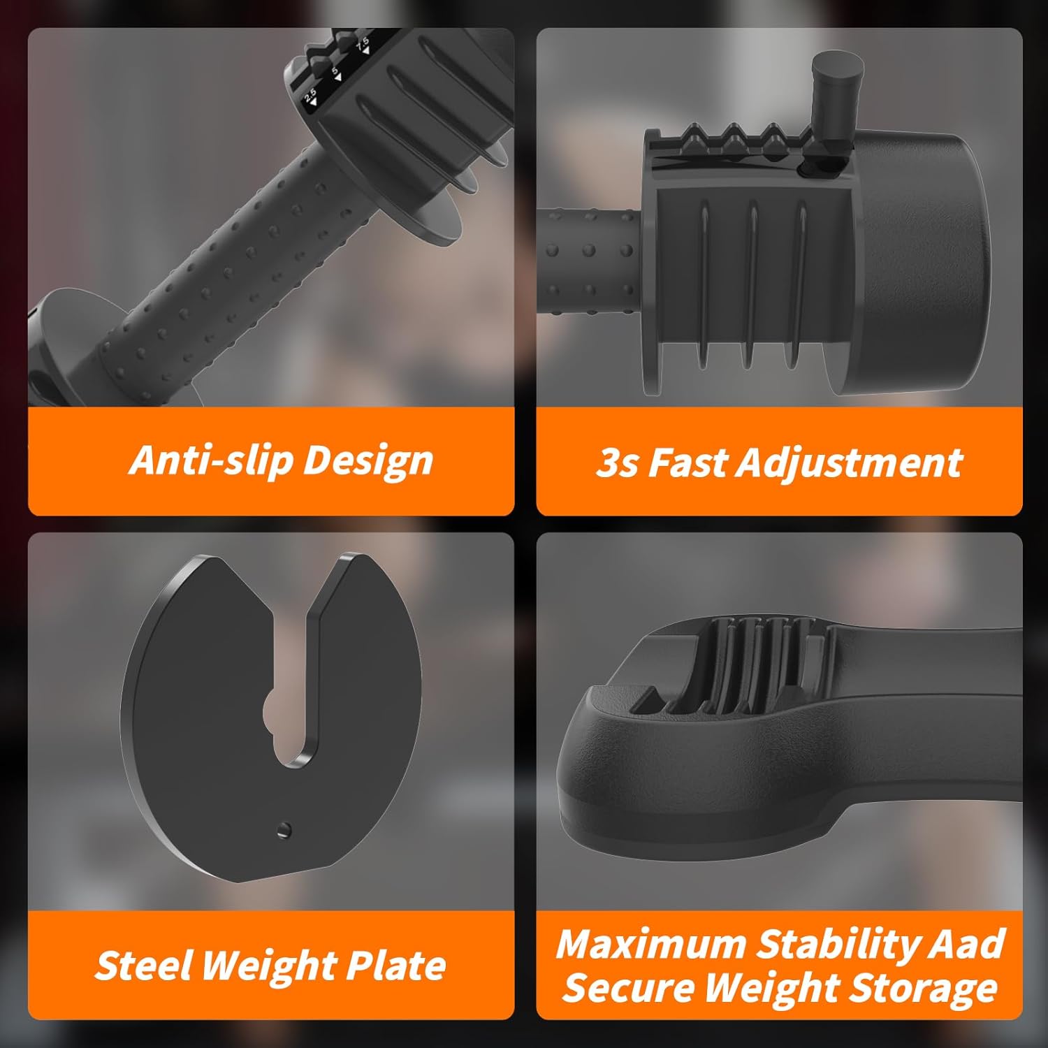 27.5/66/88LBS Pair Adjustable Dumbbell Set with Anti-slip Handle 12 In 1 Quick Dial Adjustment Weights With Safety Locking Button Space Saving Strength Training for Full Body Home Gym Workout