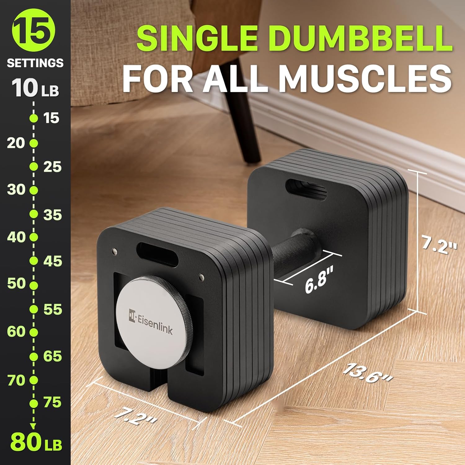 Adjustable Dumbbell Set, 10-50/80lb, 5lb Increments