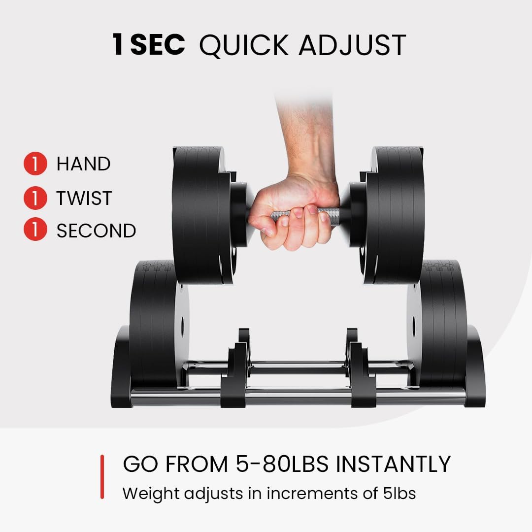 Adjustable Dumbbells 5-80 lbs: Replace 16 Sets