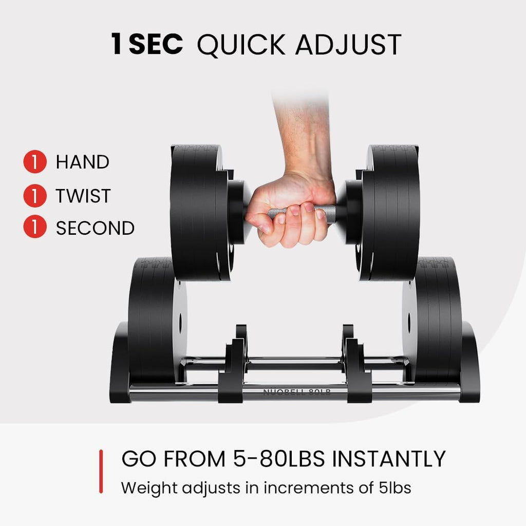 Adjustable Dumbbells 5-80 lbs: Replace 16 Sets