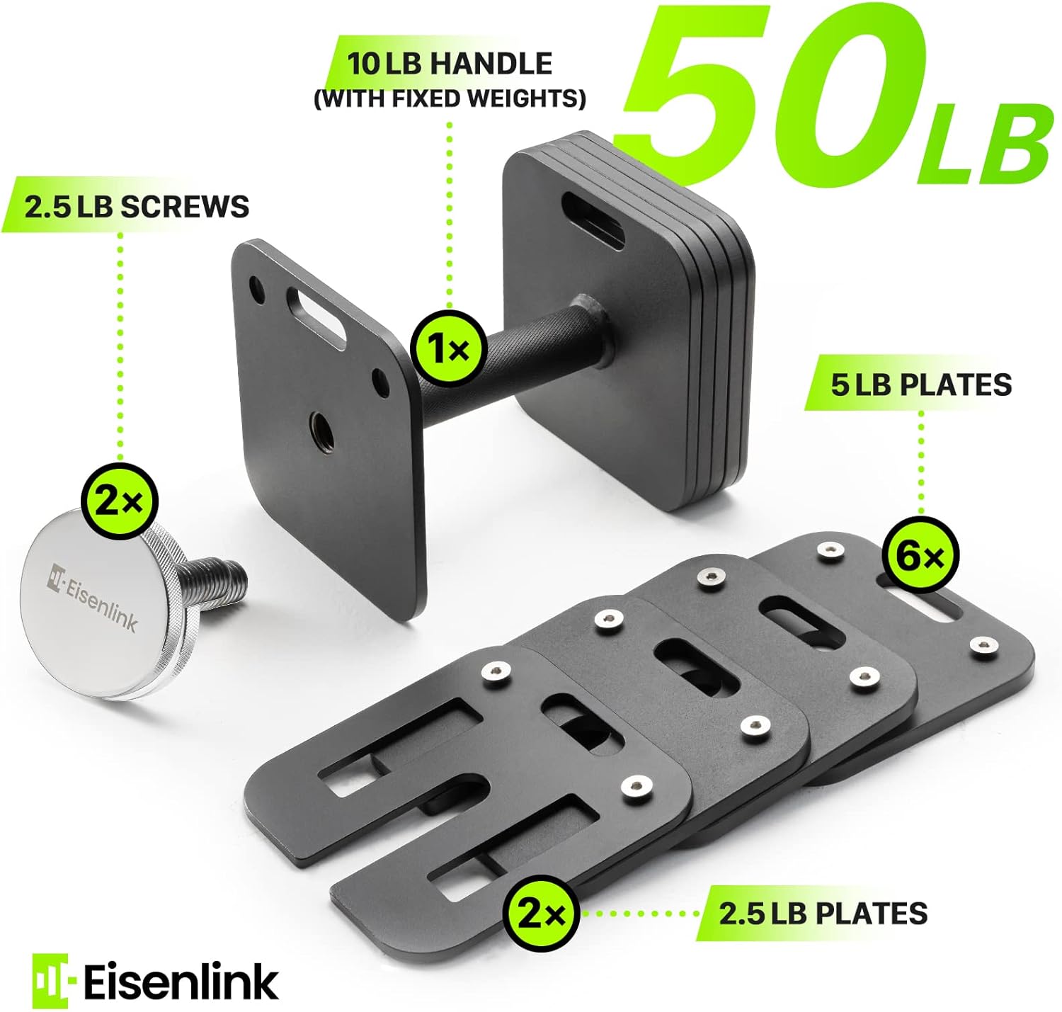 Adjustable Dumbbell Set, 10-50/80lb, 5lb Increments