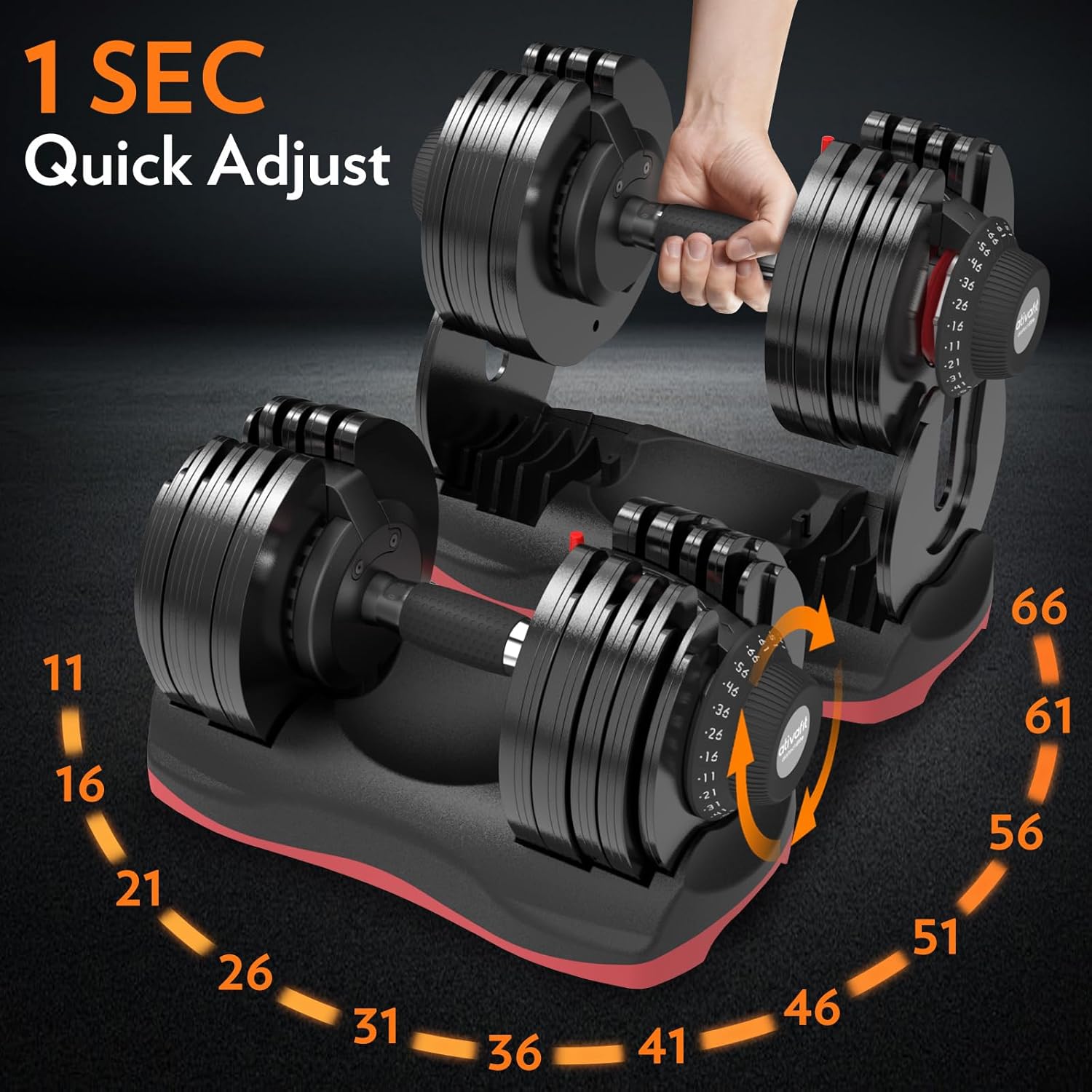 27.5/66/88LBS Pair Adjustable Dumbbell Set with Anti-slip Handle 12 In 1 Quick Dial Adjustment Weights With Safety Locking Button Space Saving Strength Training for Full Body Home Gym Workout